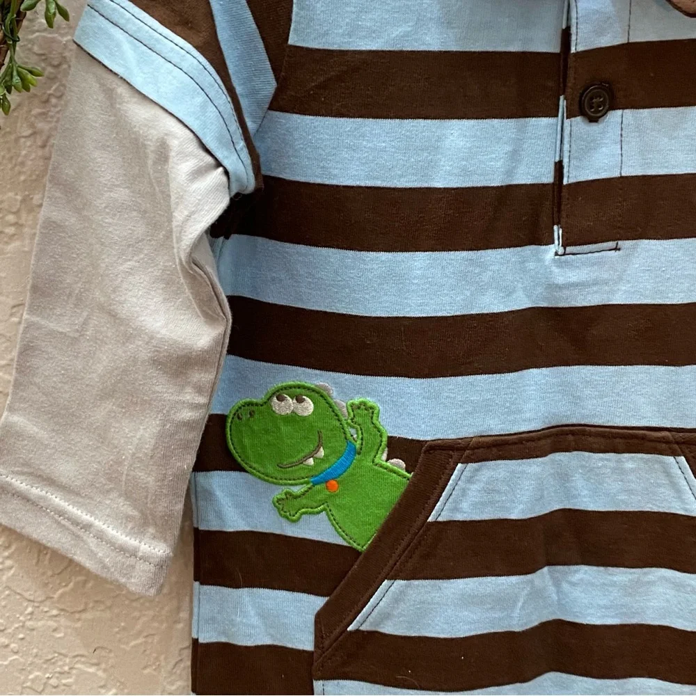 Just One You Coverall with Brown and Blue Stripes - Size 18m NWT